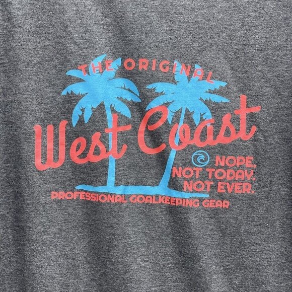 WEST COAST GOALKEEPING Shirt Mens Womens Medium SHORT SLEEVE Gray Teal Soccer - Picture 2 of 5